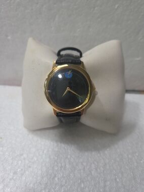 1990 Touchstone Pictures Flash Gold-Tone Black Dial Wristwatch   Leather Strap